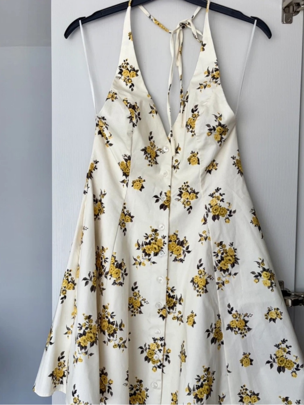 Zara Yellow Floral Halter Mini Dress | Open Back | Summer Cottagecore